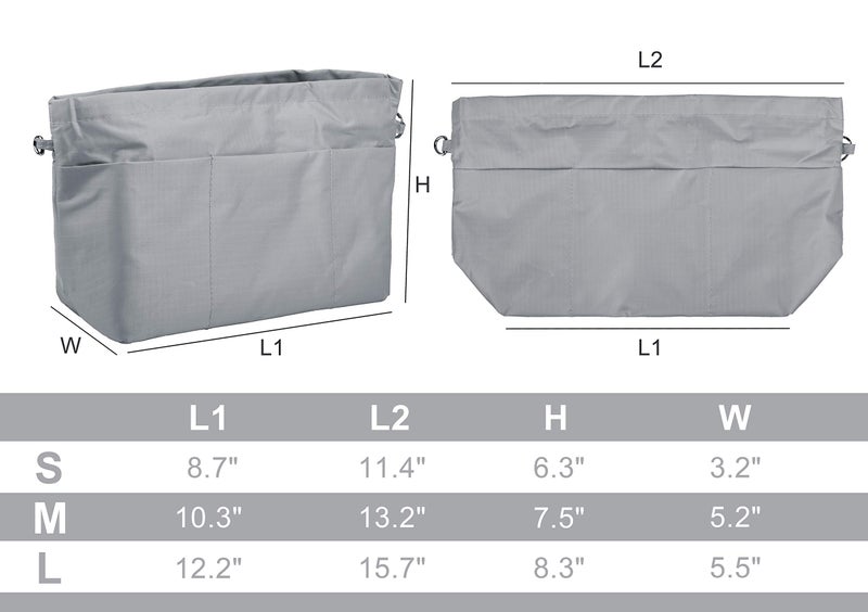 Vercord Purse Organizer Insert Bag Tote Handbags Pocketbook Inserts Organizers Zipper 11 Pockets Light Grey Small - Image 2